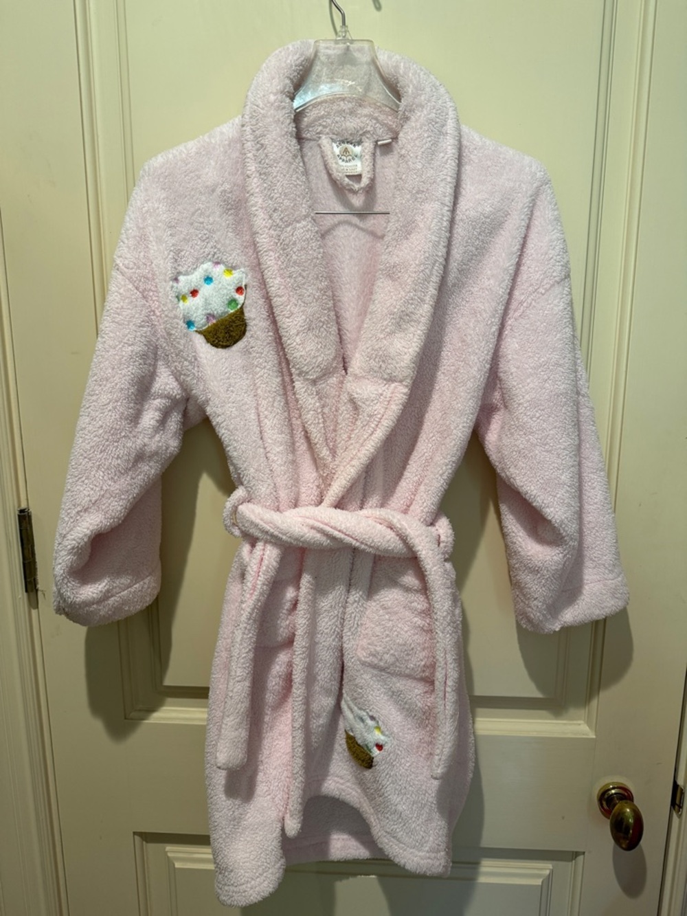 Plush Light Pink Kids Robe with Cupcake Patches by Aegean Apparel